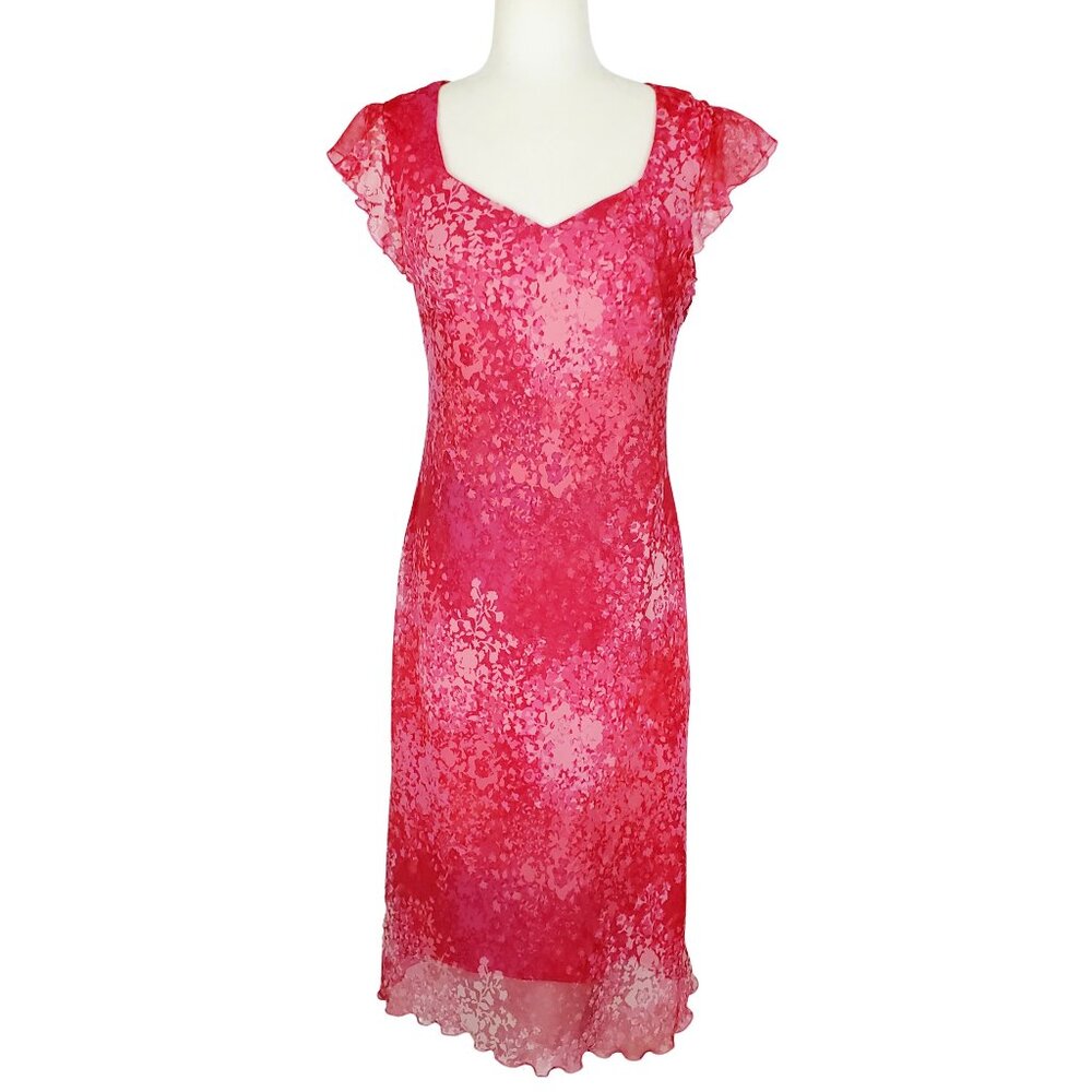 Dress Barn Floral Print Chiffon Midi Dress Pink Women's Size 10 Party Evening